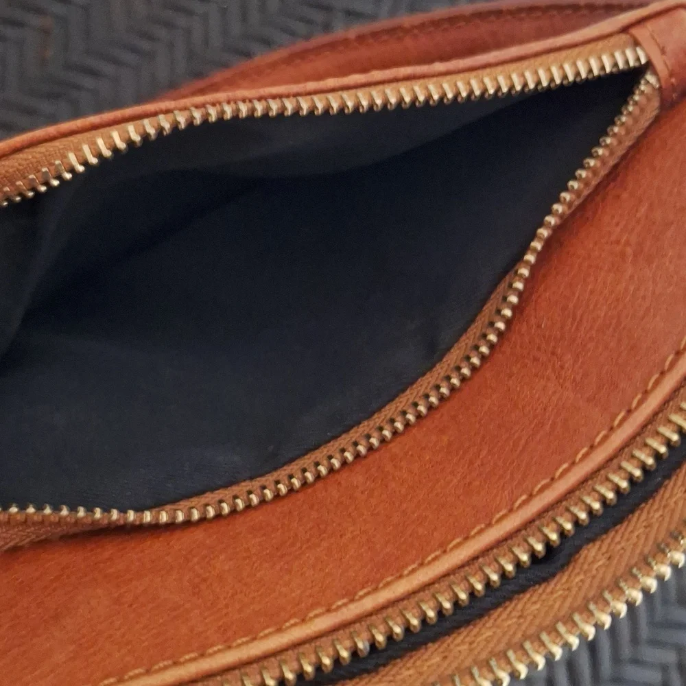 Classic Tan Leather Crossbody Bag with Gold Hardware